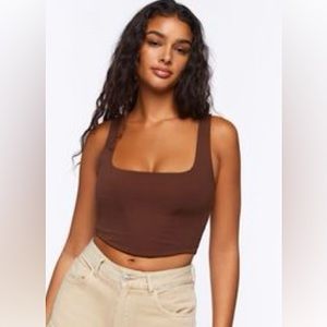 Square Neck Cropped Tank Top Brown | Forever 21